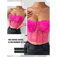 thumbnail image 5 of QAFOPEH Women Lace Strapless Corset Top Mesh Rose Boned Bustier Lingerie, 5 of 7