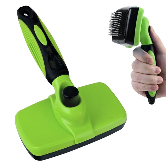 Large Self Cleaning Deshedding Brush for Dogs & Cats - One Button Hair Release Grooming Tool  Gentle Massage Brush for Long and Short Hair (Green)