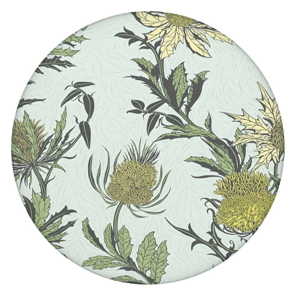 Tablecloth Round Artistic Watercolor Floral Pattern with Backing, Elastic Fitted Cover for Rustic Garden Kitchen Decor