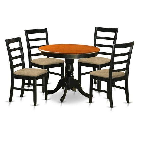 East West Furniture Antique 5-piece Dining Set with Linen Seat in Black/Cherry