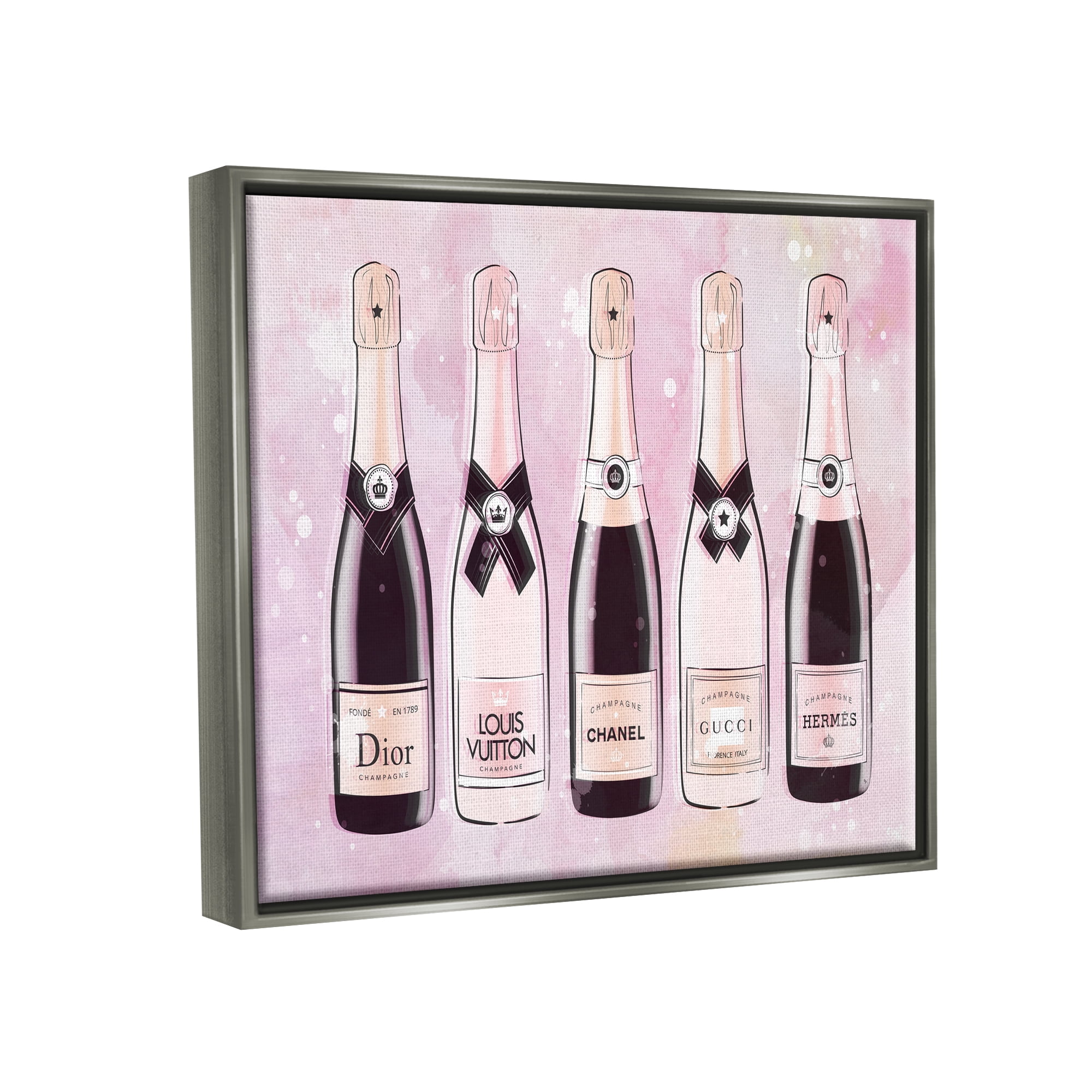Stupell Industries Pink Glam Champagne Food & Beverage Painting Gray Floater Framed Canvas Art Print Wall Art, 21 x 17
