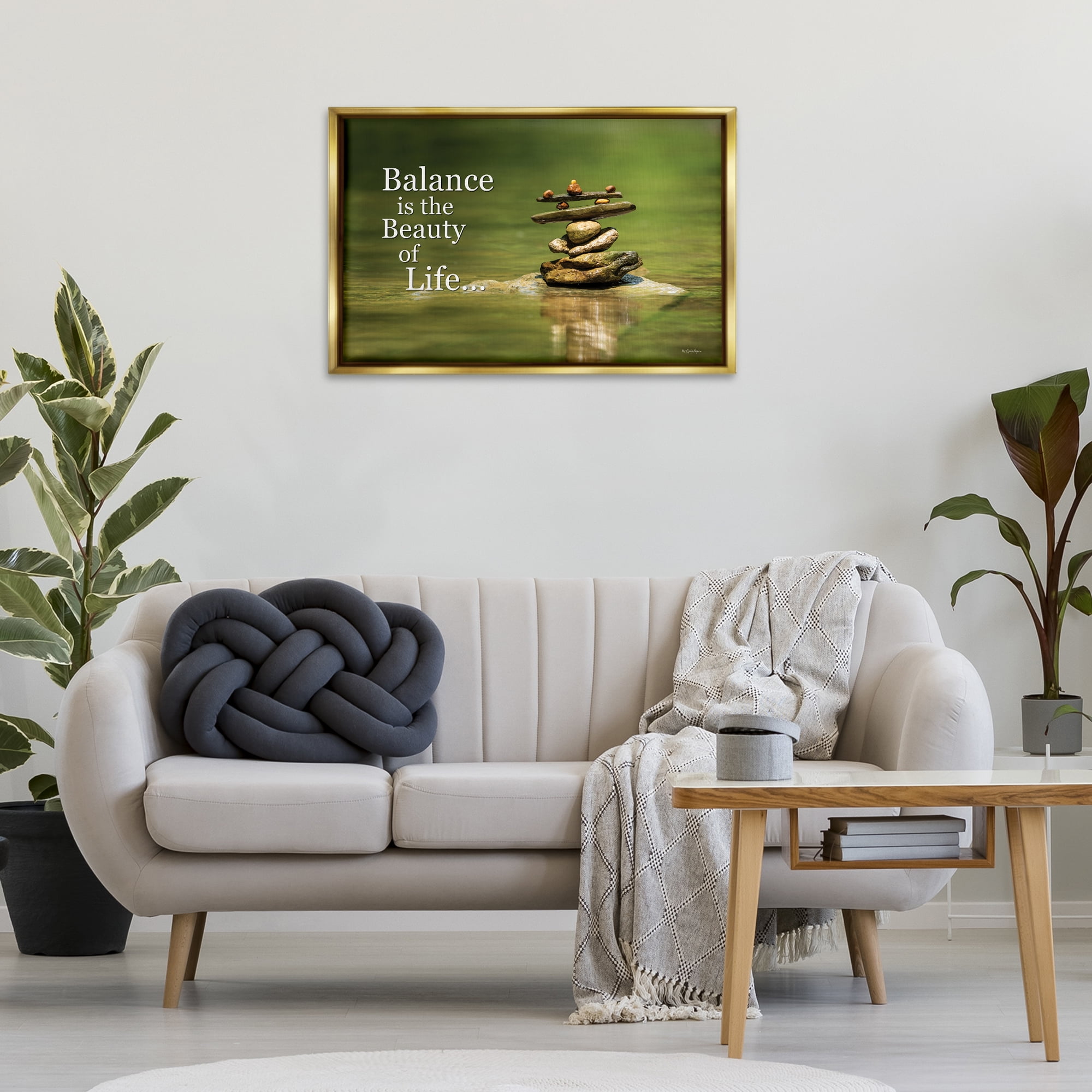 Stupell Industries Balance Is Beauty Landscape & Nature Painting Gold Floater Framed Canvas Art Print Wall Art, 31 x 21