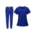 thumbnail image 3 of Conjunto de uniformes exfoliantes Yinane Ropa de trabajo Pantalones superiores de enfermera Azul Real L, 3 of 8
