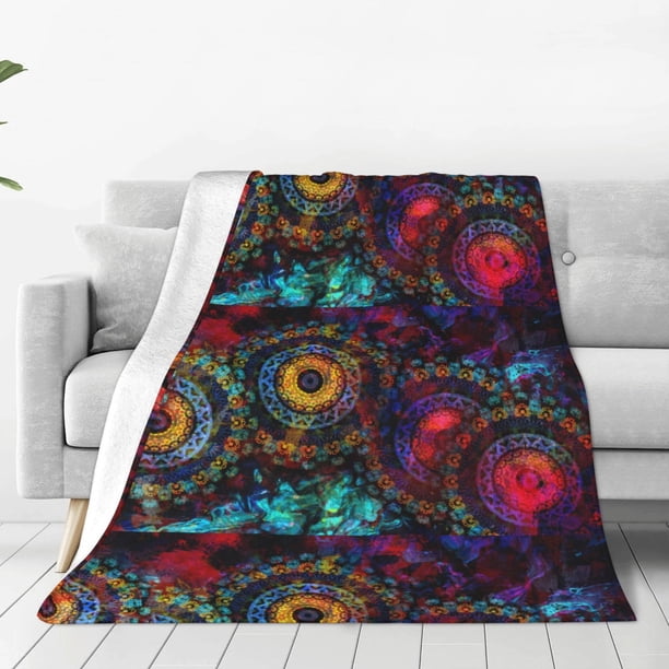 Fotbe Mandala Colorful Manta de Franela Acolchonada con Estampado, Súper Suave y Esponjosa, Extra Grande para Sofá, Cama, Uso Todo el Año-60"x50"