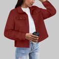 thumbnail image 2 of ClodeEU Women's Cropped Wool Blend Jacket,Long Sleeve Button Down Fall Light Jackets Wine,Womens Plus M, 2 of 6