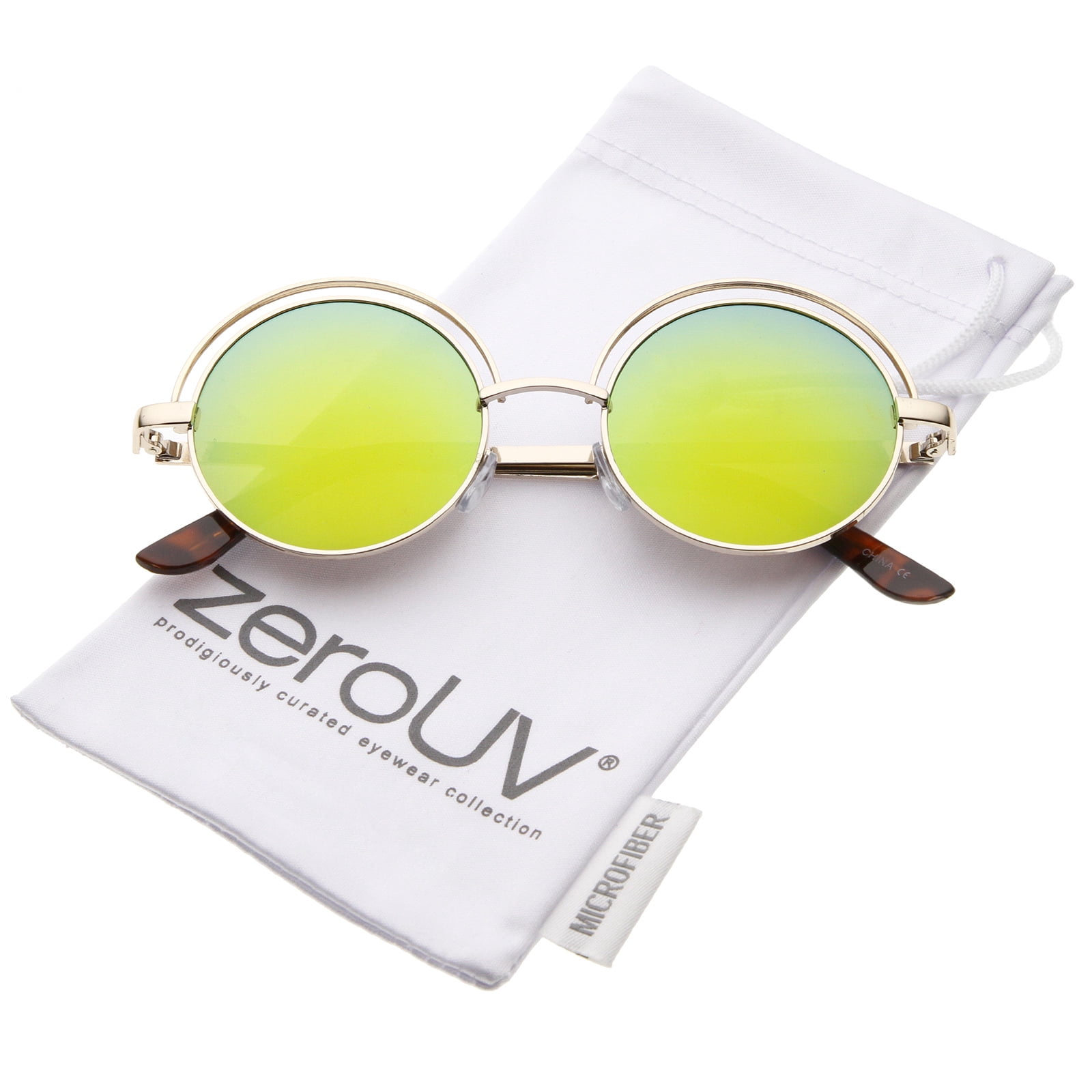 ZeroUV Double Crossbar Aviator Sunglasses - Gold Frame With Pink Mirror Lens, 59mm Round Metal - View #4