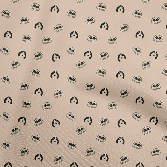 oneOone Rayon Light Beige Fabric Retro Dog Faces Sewing Material Print Fabric By The Yard 56 Inch Wide