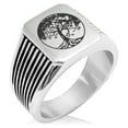 thumbnail image 1 of Stainless Steel Tree of Life Needle Stripe Pattern Biker Style Polished Ring, 1 of 1