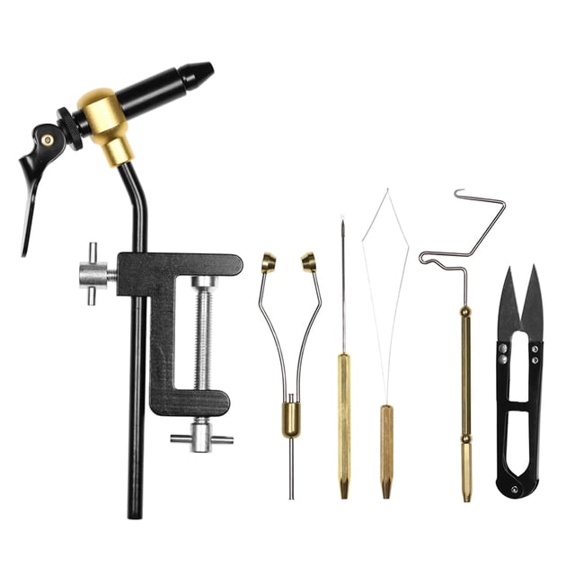 6pcs Fly Tying Tools Combo Kit Fly Tying Vise Bobbin Holder Threader Whip Finisher Scissors