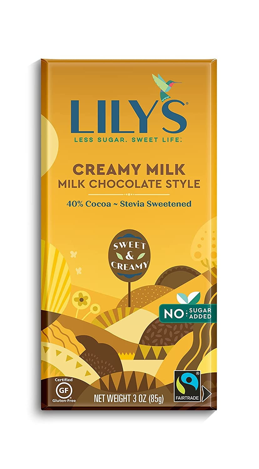 Creamy Milk Chocolate Style Bar by Lily's | Made with Stevia, No Added Sugar, Low-Carb, Keto Friendly | 40% Cocoa | Fair Trade, Gluten-Free & Non-GMO Ingredients | 3 ounce