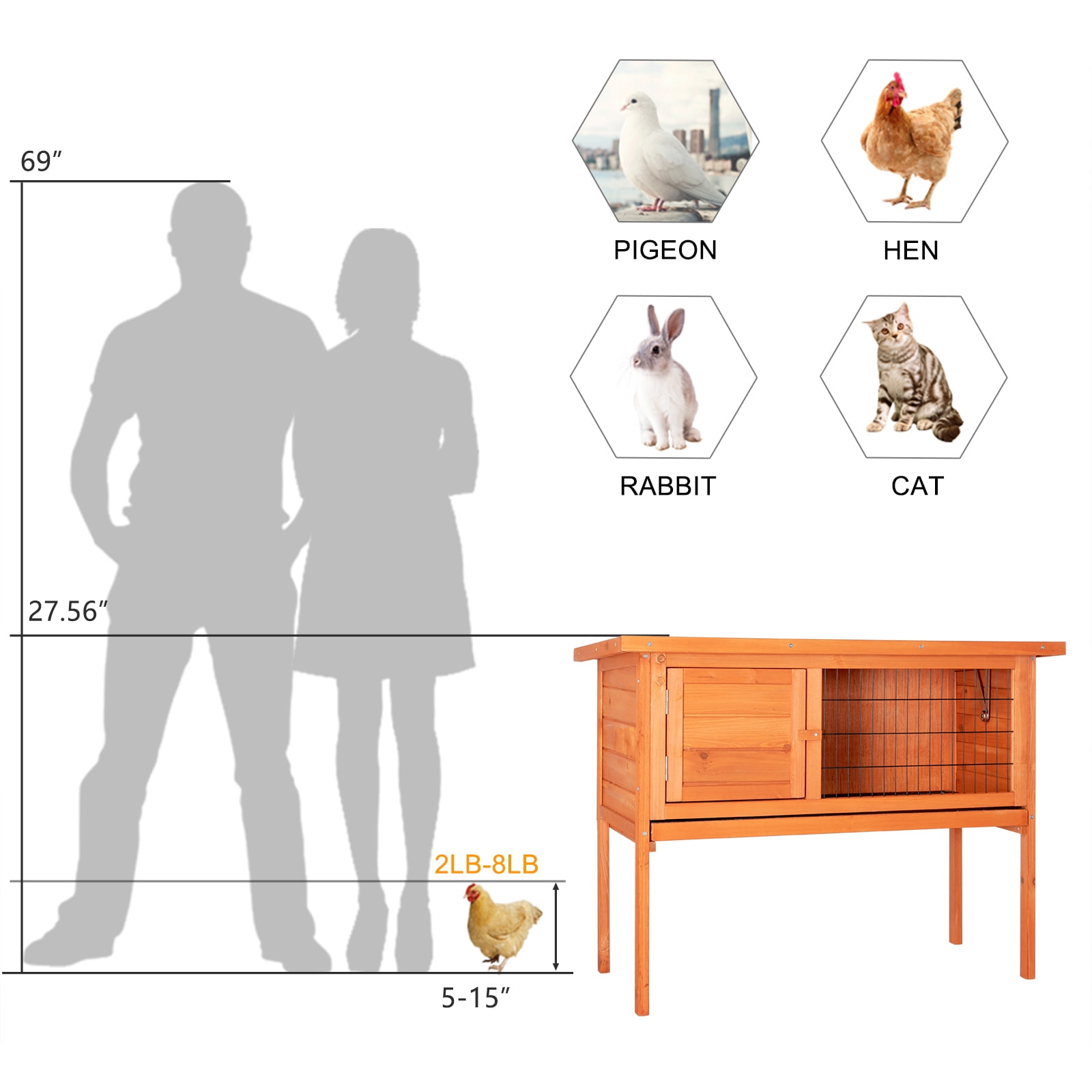 IVV Rabbit Hutch Pet Cage,36''Outdoor Wooden Chicken Coop,Single Deck Waterproof Wooden Chicken Hen House,Pet Animal Poultry Cage Rabbit Hutch with Asphalt Roof