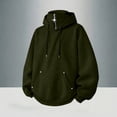 thumbnail image 4 of JSheng Men's Oversized Hoodies Pullover Long Sleeve Drawstring Sweatshirt with Pocket Fall Winter Casual Solid Loose Sweatshirts Z-Army Green L, 4 of 5