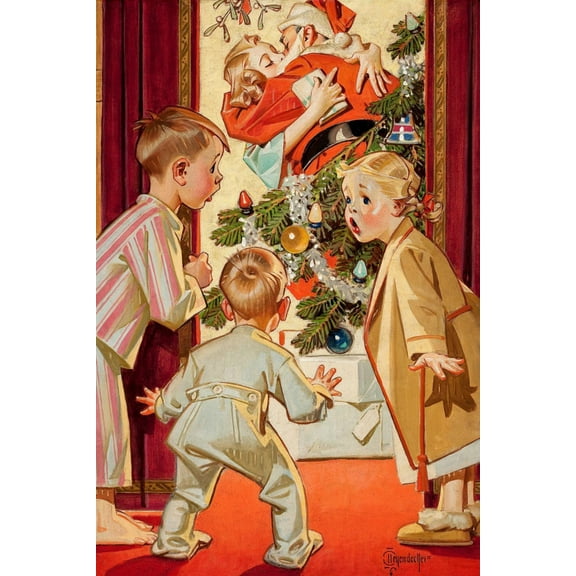 Art.com What Is Santa Doing to Mommy? Art Print by Joseph Christian Leyendecker, 12" x 18"
