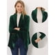 thumbnail image 2 of Cárdigan de terciopelo frontal abierto Allegra K con bolsillo con cuello chal Verde XS, 2 of 6