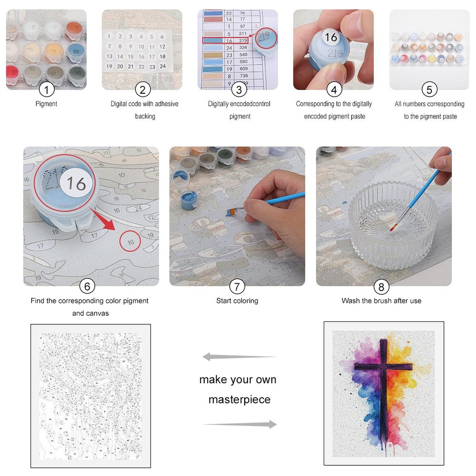 Paint By Numbers Kit for Adults Beginner - DIY Colorful Cross Watercolor Art Canvas Painting Kits for Adults, Frameless Paint By Number for Adults for Home Wall Decor 16x20 Inch