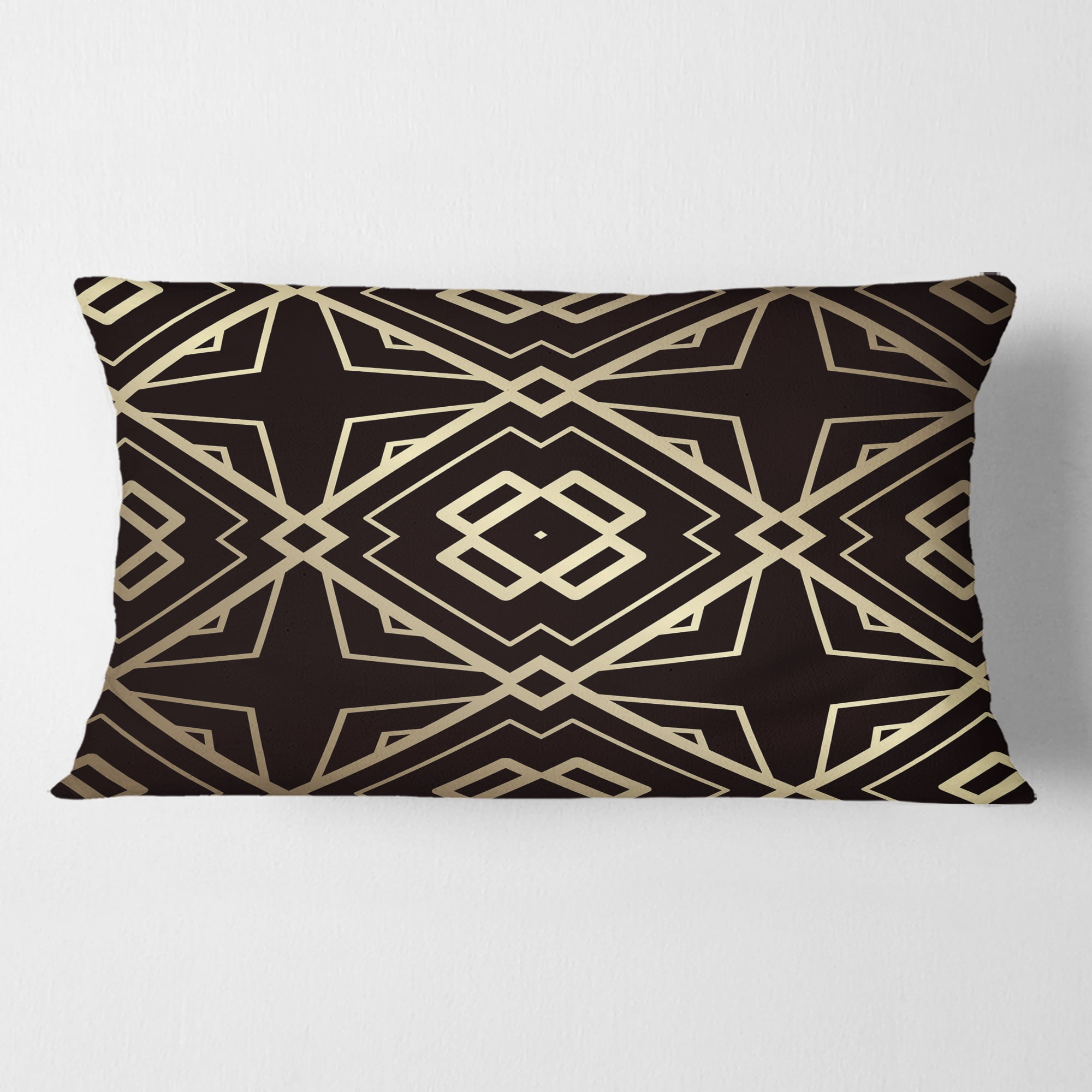 Designart Gold And Black Art Deco Pattern' Mid-Century Modern Throw Pillow - 12x20