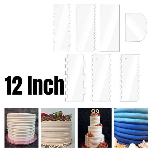 7 Pieces Clear Acrylic Cake Smoother Scraper Large Cake Comb for Icing Frosting Buttercream and Soft Plastic Cake Smoother Scraper