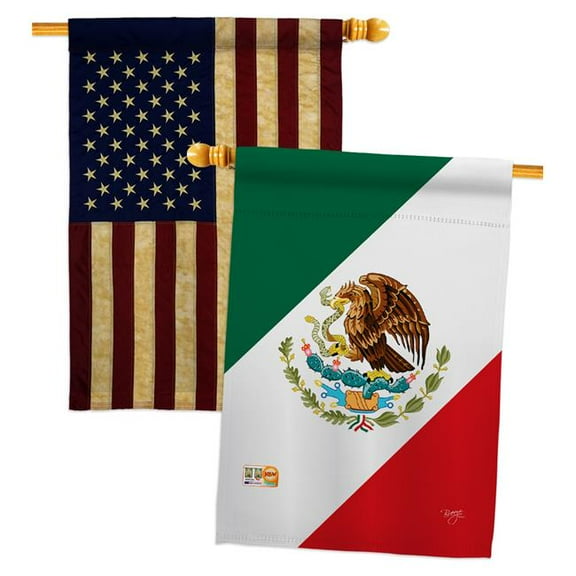 Breeze Decor BD-CY-HP-108019-IP-BOAA-D-US13-BD 28 x 40 in. World Nationality Impressions Decorative Vertical Double Sided USA Vintage Mexico Applique House Flags - Pack of 2