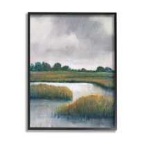 Stupell Industries Rural Marshland River Grass Painting Black Framed Art Print Wall Art, Design by Tim OToole