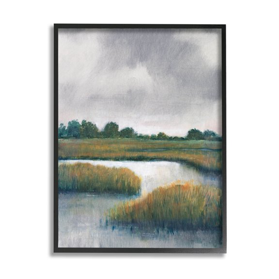 Stupell Industries Rural Marshland River Grass Painting Black Framed Art Print Wall Art, Design by Tim OToole