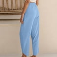 thumbnail image 5 of ClodeEU Women's Elastic Waist Harem Capri Pants,Casual Loose Linen Baggy Cropped Trousers with Pockets Light Blue,Women's Plus XL, 5 of 6