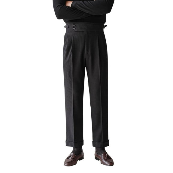 Wyobmus Men's Plus Size Dress Pants Solid Color Dressy Pants Elastic Waist Slim Fit Lounge Suit Pants Black