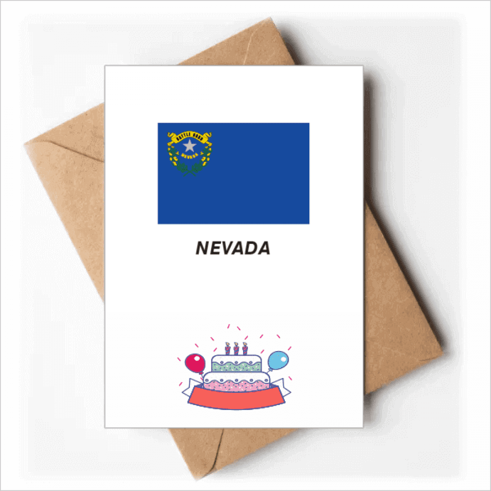 Outline Flag State Nevada Happy Birthday Greeting Cards Envelopes Blank