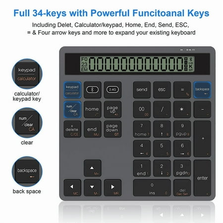 JOMAA Bluetooth +2.4G Wireless Numeric Keyboard with Display Calculator Wireless Number Keypad Financial Accounting Numpad Data Entry