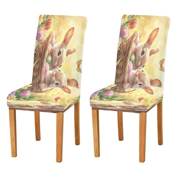 BZSMCE Chairs Slipcovers Dining Chair Covers Cute Rabbit on Easter Basket Creative Pattern