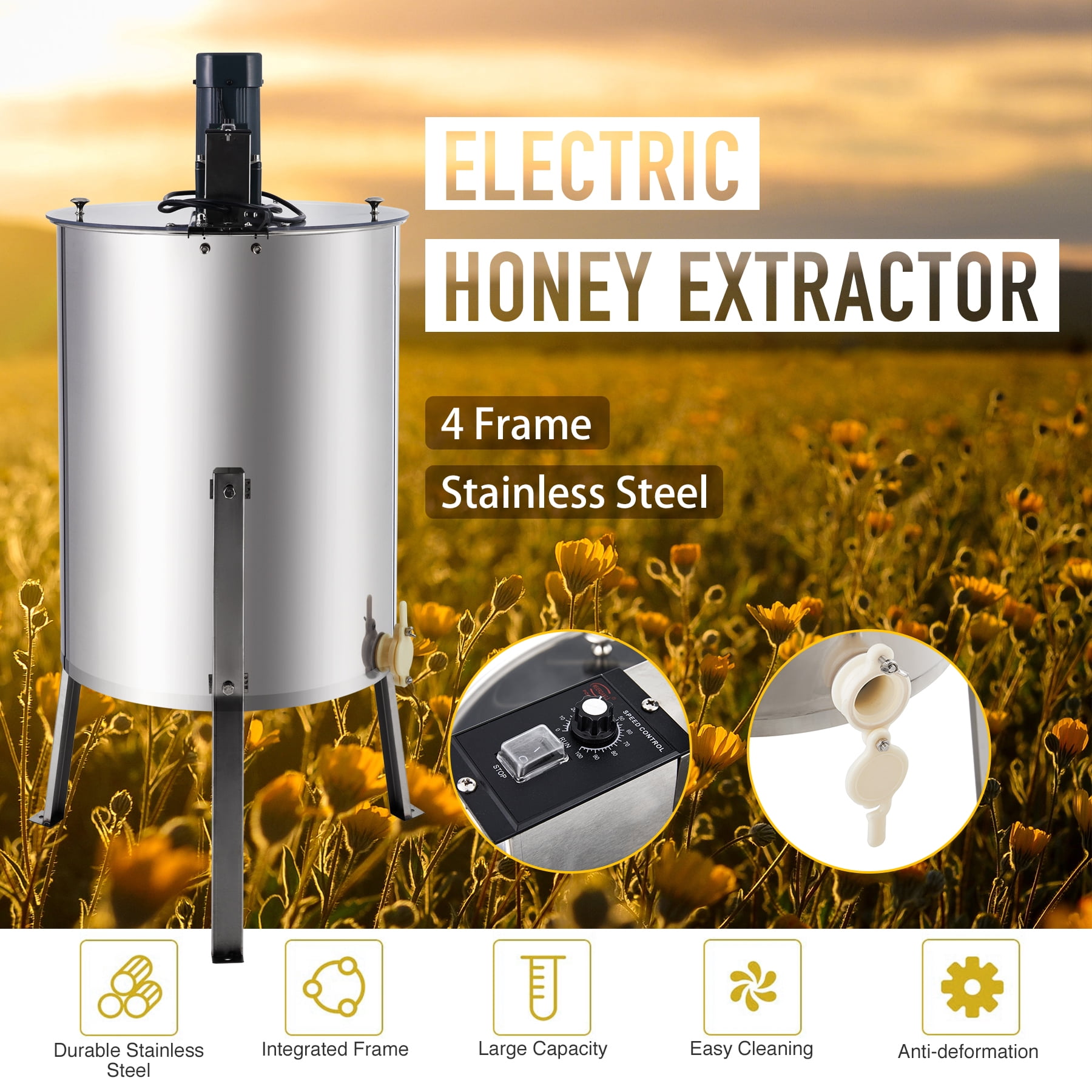 4 Frame Stainless Steel Electric Honey Extractor Beekeeping Beehive Equipment 