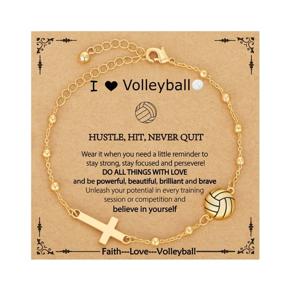 Sport Bracelet for Girls Women - Gold Tone Beaded Cross Charm Jewelry, Team Gift for Players