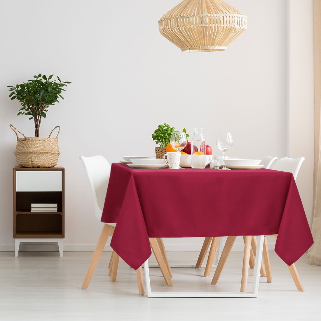 Unique Bargains Square Tablecloth Polyester Table Cover for Wedding Picnic 55" x 55" Red
