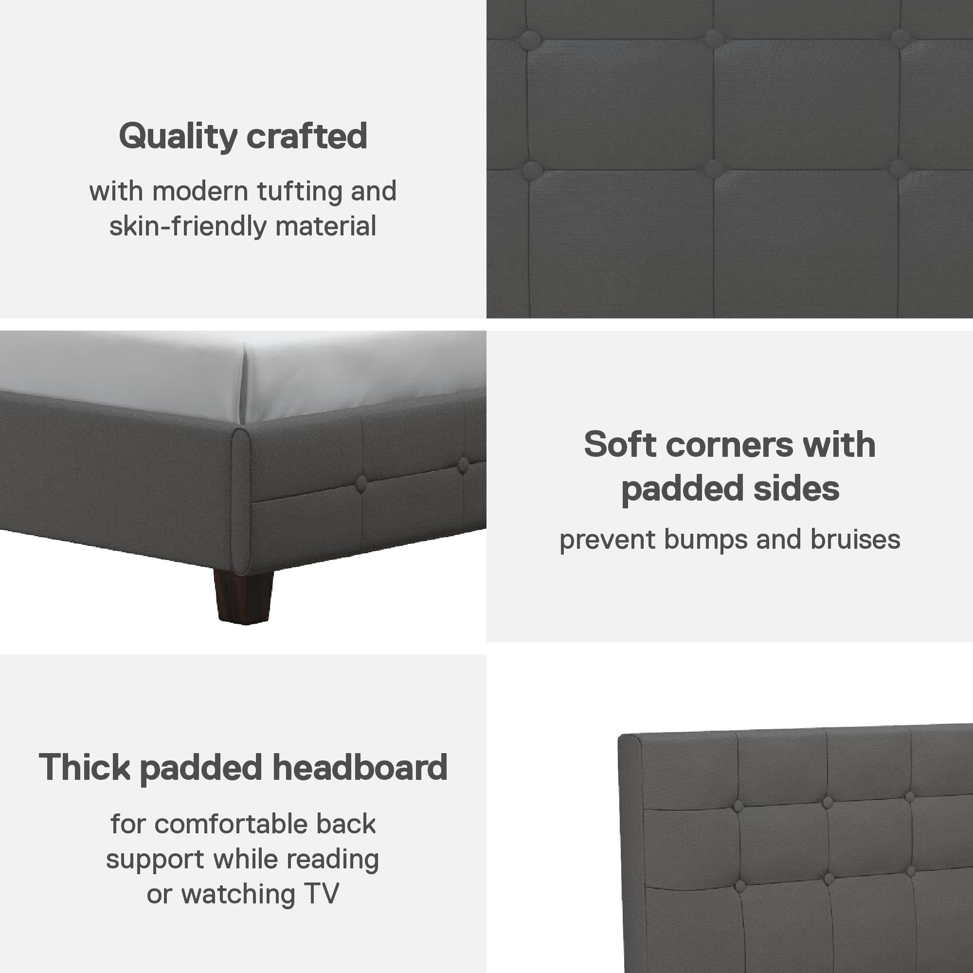 DHP Rose Tufted Upholstered Platform Bed Frame, Twin, Gray Linen