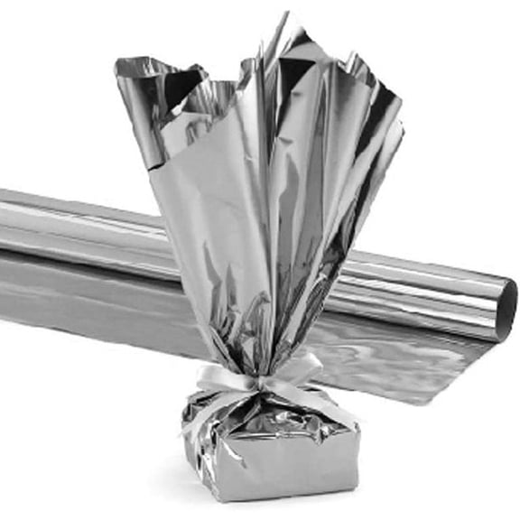 PMU Gift Wrap Mylar Roll Metallic Silver 2-Sided, 48 Inches X 50 Ft Roll 1.4 Mil Highly Reflective Mylar Film, Great for Gifts, Birthdays, Christmas, Baskets, Arts & Crafts