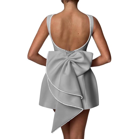 Vestido de cóctel Aosadin Mini Wedding Guest, plata satinada, 22 W