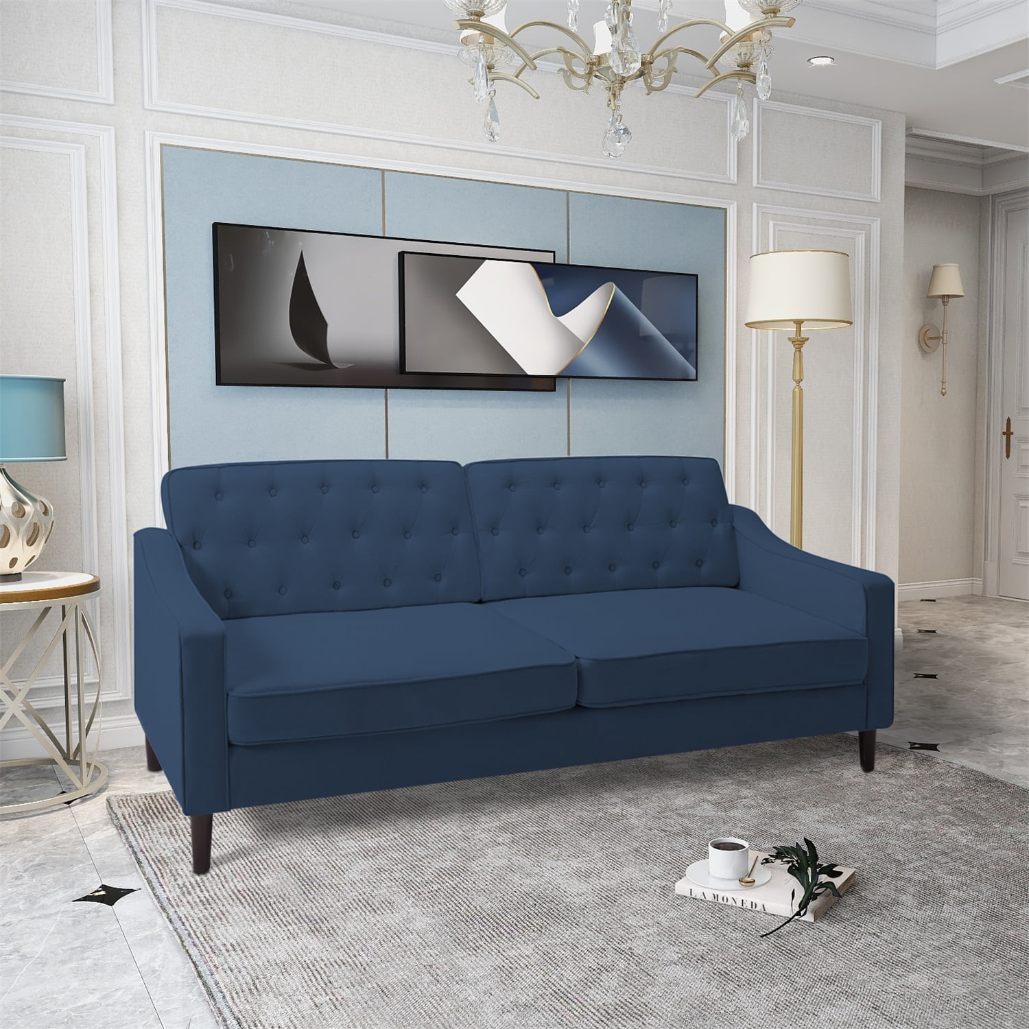 Kadyn 77.2" Fabric Sofa, Upholstered Lounge Couch with Square Arm, Modern Fabric Couch for Living Room, Navy Blue Kadyn 77.2" Fabric Sofa, Upholstered Lounge Couch with Square Arm, Modern Fabric Couch for Living Room, Navy Blue