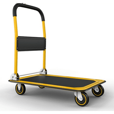 Upgraded Foldable Push Cart Dolly | 330 lbs. Capacity Moving Platform Hand Truck | Heavy Duty Space Saving Collapsible | Swivel Push Handle Flat Bed Wagon - Yellow