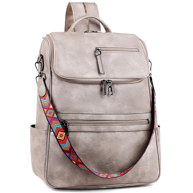 Mochila para portátil FADEON, bolsa de viaje de piel de 15,6 pulgadas, gris, para mujer