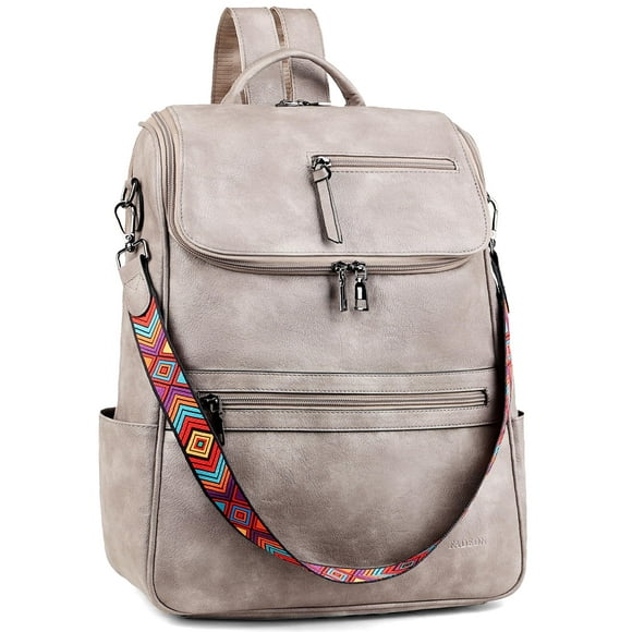 Mochila para portátil FADEON, bolsa de viaje de piel de 15,6 pulgadas, gris, para mujer