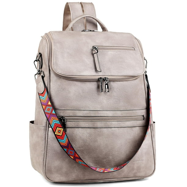 Mochila para portátil FADEON, bolsa de viaje de piel de 15,6 pulgadas, gris, para mujer
