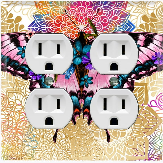Metal Light Switch Plate Cover Unique Colorful Floral Butterfly Blue BUT023