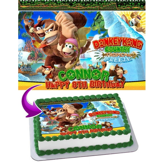 Donkey Kong Country Edible Cake Image Topper Personalized Picture 1/4 Sheet (8"x10.5")