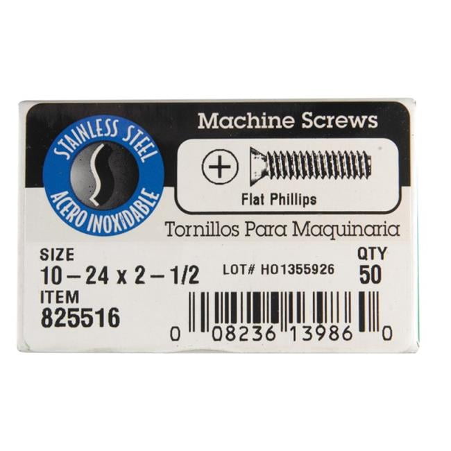 50-Pack 10-24-Inch x 2-1/2-Inch The Hillman Group 825516 Stainless Steel Flat Head Phillips Machine Screw