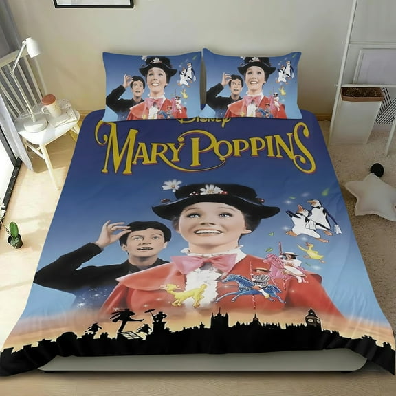 Mary Poppins-themed Bed Sheet Set Three Piece Set Comfortable And Skin Friendly Unique Design Home Decor Gifts For Family Friends fans54''x79''（135cm*200cm）