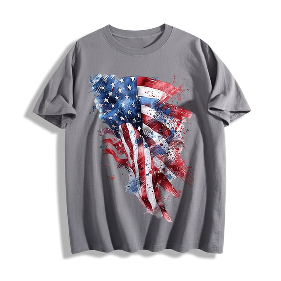 JOANKDMI American Flag Shirt Men Cotton Short Sleeve 4th of July Crew Neck Patriotic Print Tops Loose Fit Fashion Independence Day Festival Holiday Clothes