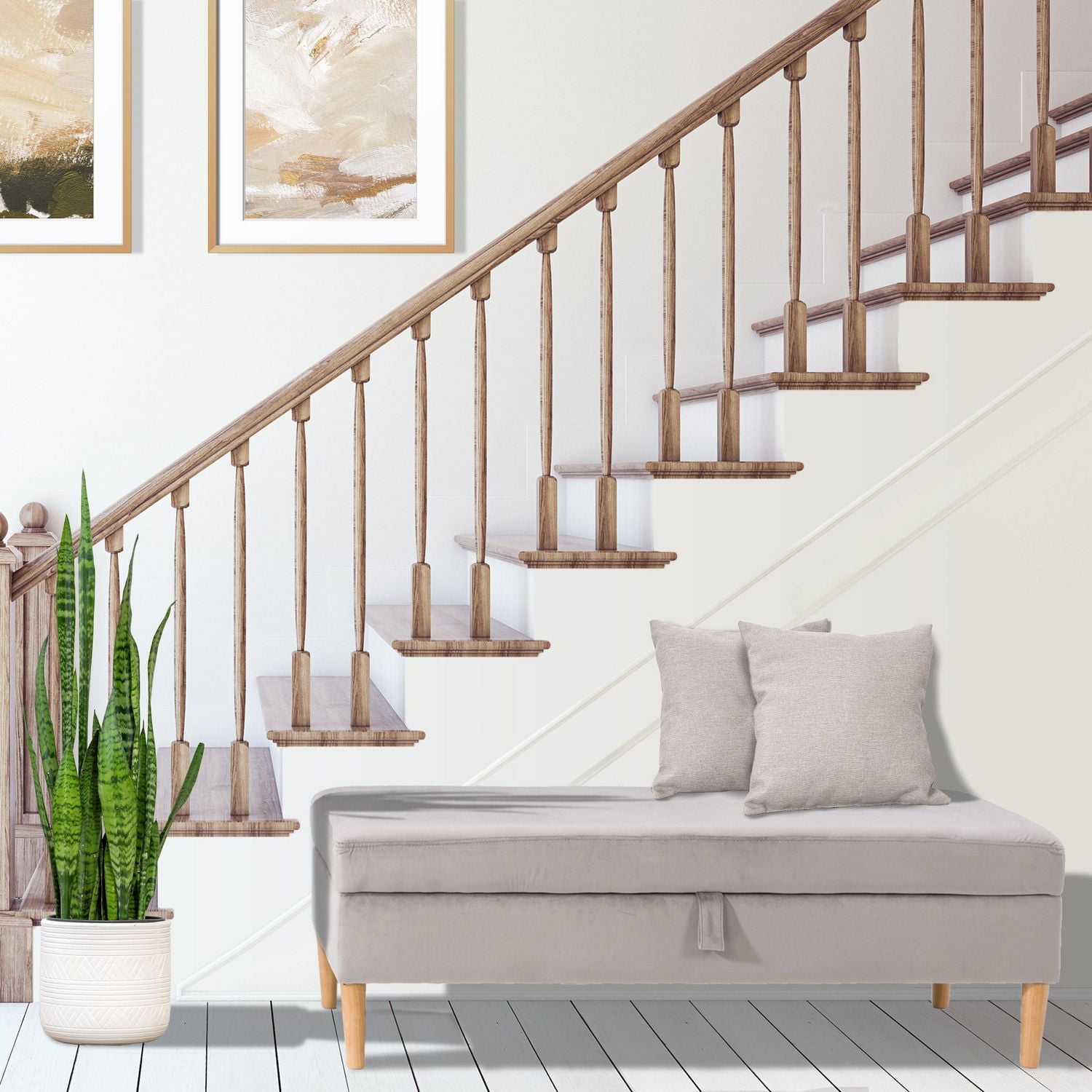 Pouf de rangement en velours Perry, gris clair