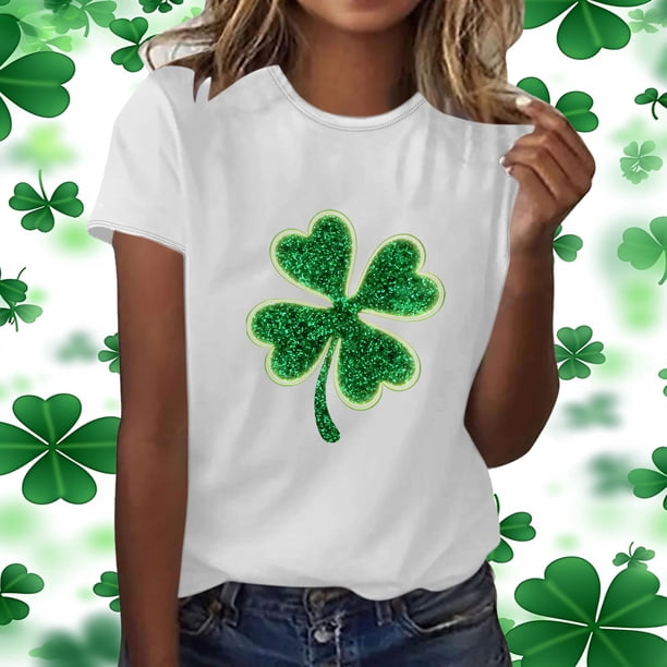 Xuyuer St. Patrick's Day Women Shamrock Clover Graphic Casual T-Shirt Short Sleeve Fashionable Tee Pullover Tops Shamrock Tee Round Neck T-Shirt Irish Tops