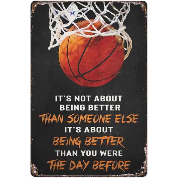 Vintage Metal Tin Sign Basketball Poster, Basketball Lover - It'S Not About Being Better Than Someone Else Metal Tin Sign Wall Decor Rustic Farmhouse Sign Decor Gifts 8X12 Inch