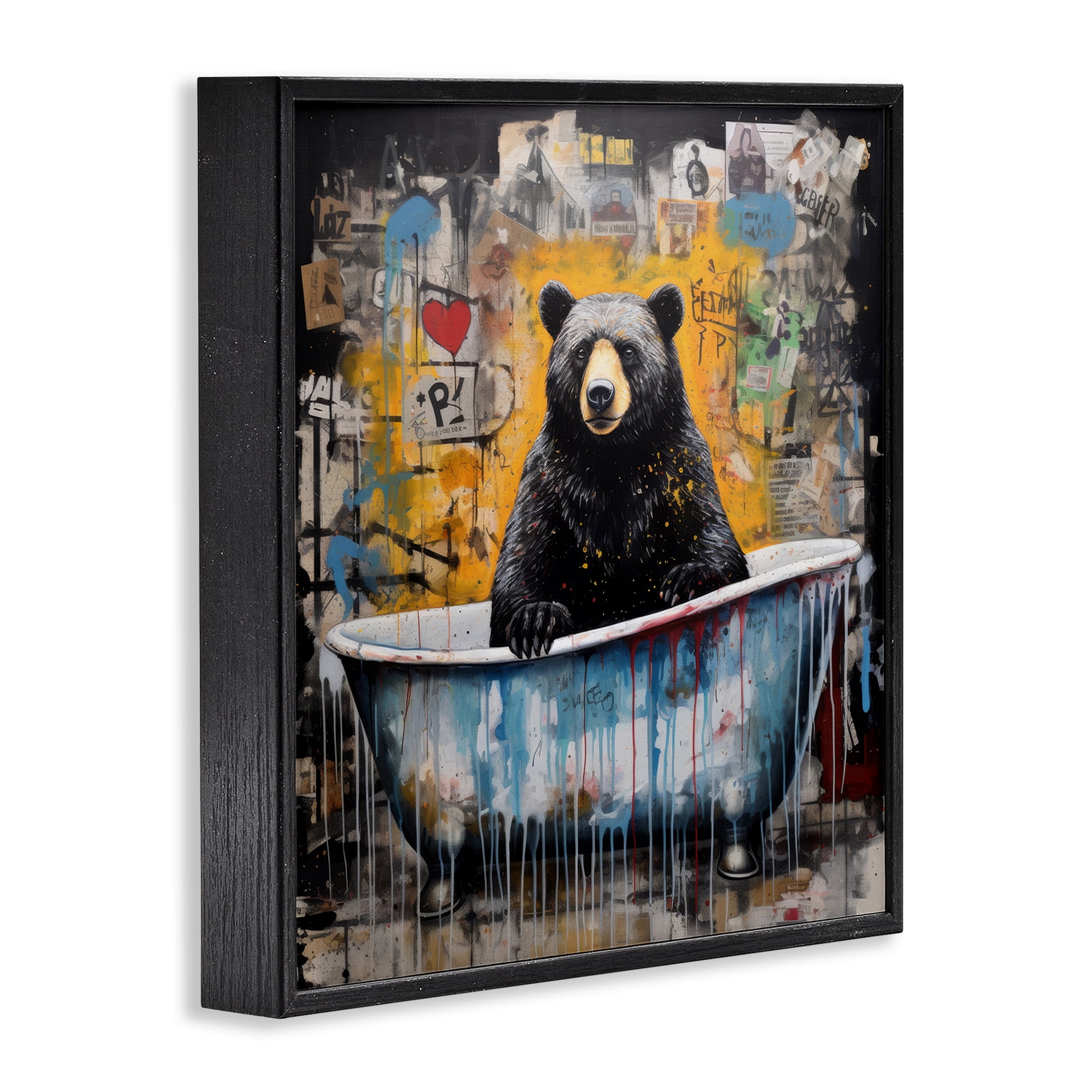 Stupell Industries Graffiti Bathing Bear Typography Painting Black Framed Art Print Wall Art, 24 x 24