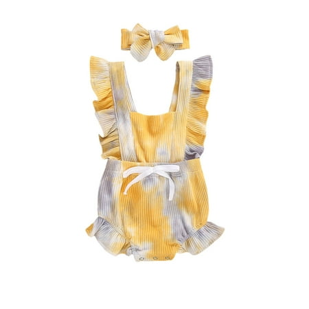 

Sunisery Baby Girls Summer Romper with Hair Band Sleeveless Button Jumpsuit
